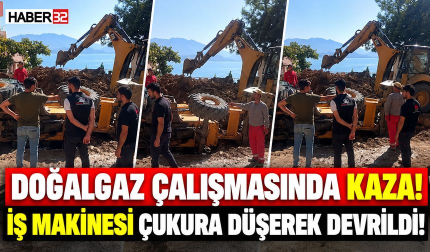 Çukura Düşen İş Makinesi Devrildi!