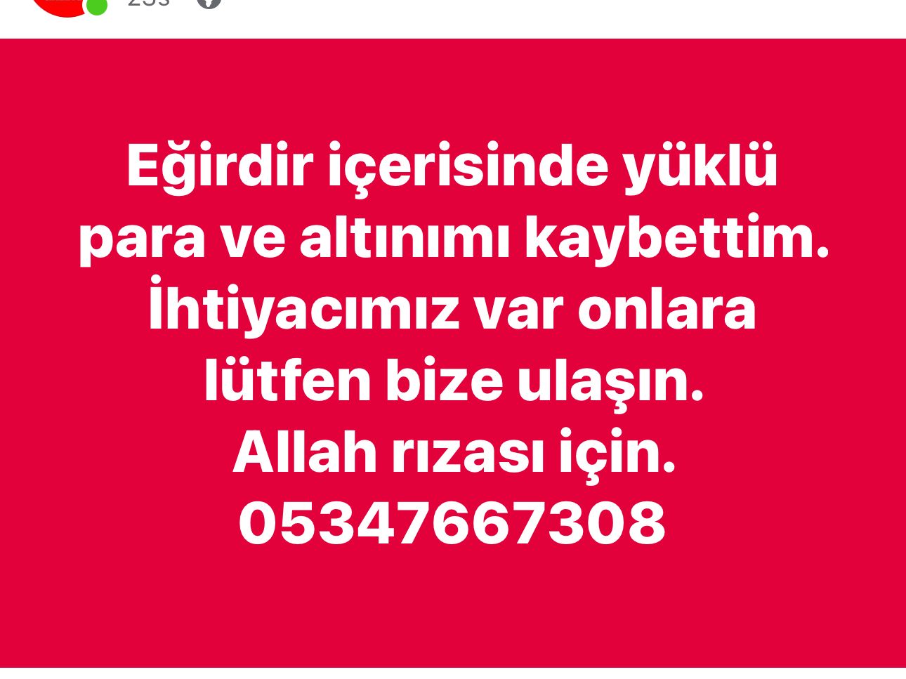 Altın Ve Para Kaybeden Vatandaştan Yardım Çağrısı