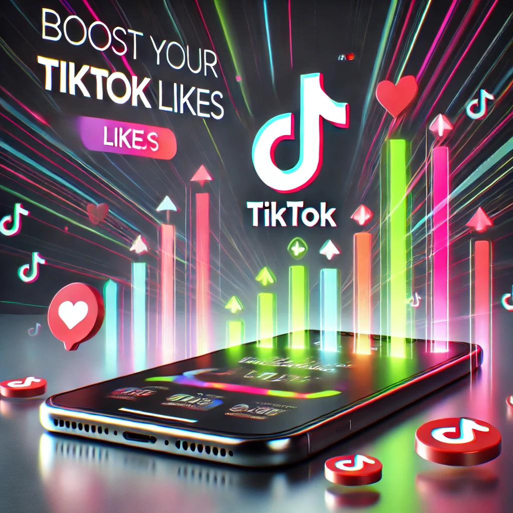 Dall·e 2024 09 12 11.53.26 A Realistic Advertisement Style Image Promoting 'Tiktok Likes,' Featuring A Modern Smartphone With The Tiktok App Open On The Screen. The Phone Is Pla