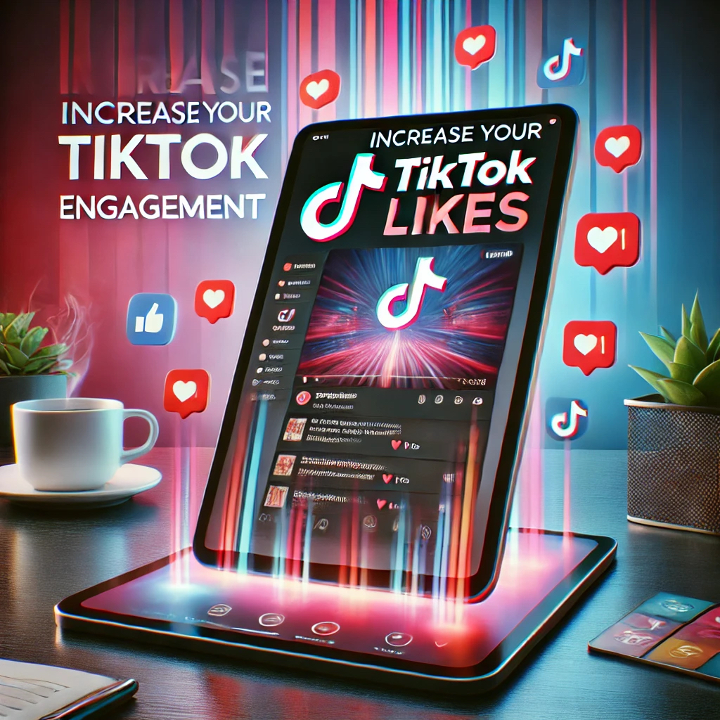 Dall·e 2024 09 12 11.53.36 A Professional Promotional Image For Tiktok Likes, Showcasing A Tablet With The Tiktok App Open. The App Shows A Video Gaining Likes Quickly, With Ani