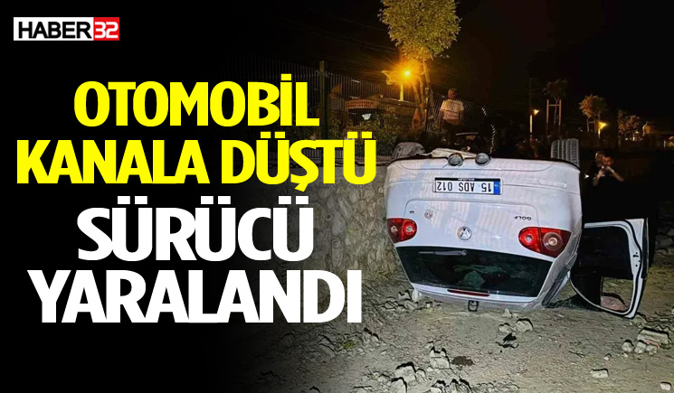 Otomobil kanala düştü: Sürücü yaralandı