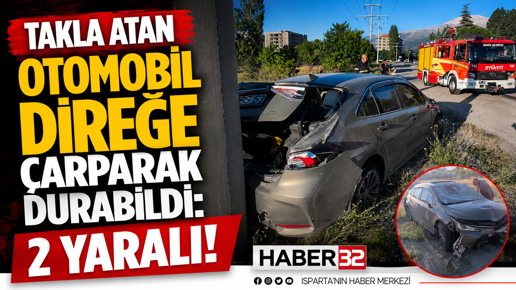 Takla atan otomobil direğe çarparak durabildi!