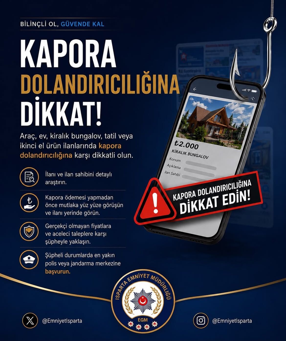 🚨 Kapora Dolandiriciliğina Di̇kkat!Araç, Ev, Kiralık Bungalov, Tatil Veya Ikinci El Ürün Ilanlar