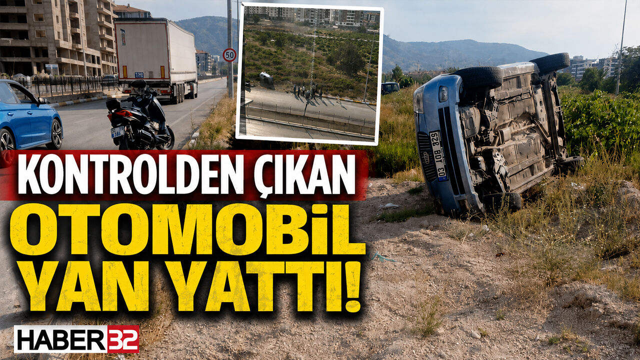 Kontrolden Çıkan Otomobil Yan Yattı!