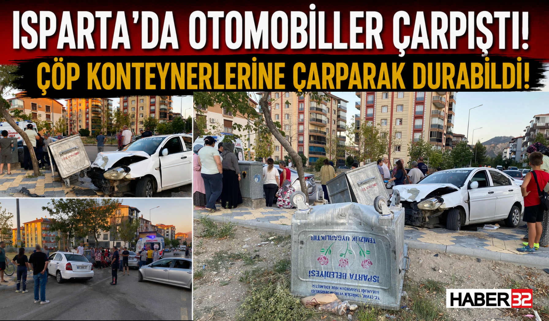 Kaza Yapan Araç Çöp Konteylerine Çarparak Durabildi!