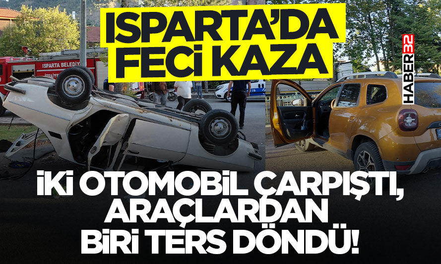 İki Otomobil Çarpıştı, Araçlardan Biri Ters Döndü!