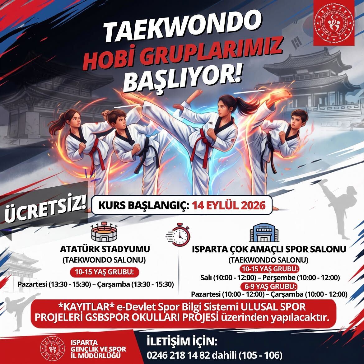 🥋 Taekwondo Hobi̇ Gruplarimiz Başliyorsporun Temelini Atmak Ve Taekwondo Ile Tanışmak Isteyen Ço